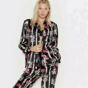 NWT VICTORIA'S SECRET STRIPEROSESATIN PJS CHRISTMASGIFT PAJAMAS SET FLORAL M